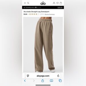 Alo Yoga Accolade Straight Leg Sweatpant in Gravel size XS